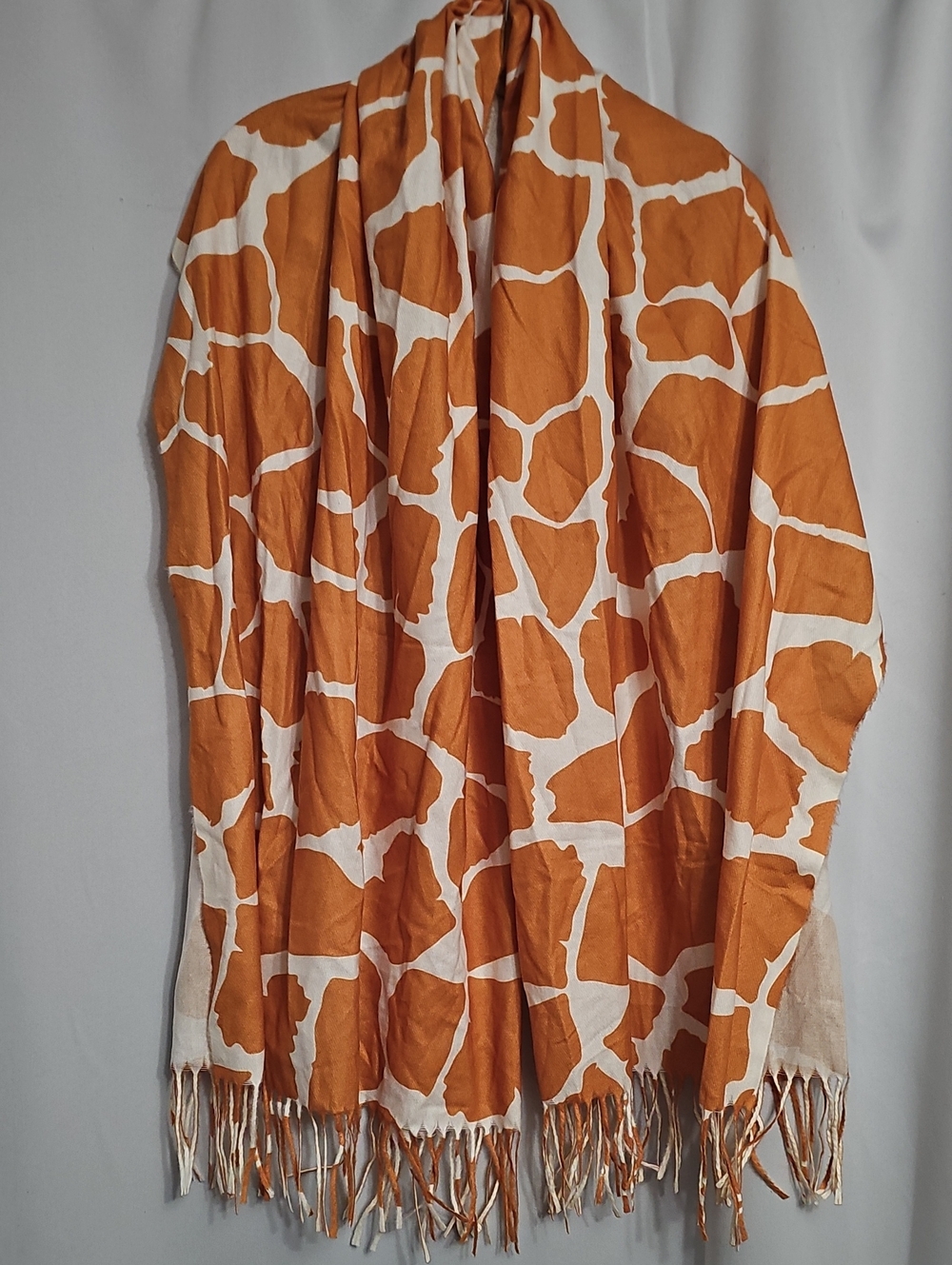 Scarf Fringe Giraffe Safari Print Pashmina Muted Orange Brownish White New 72x29
